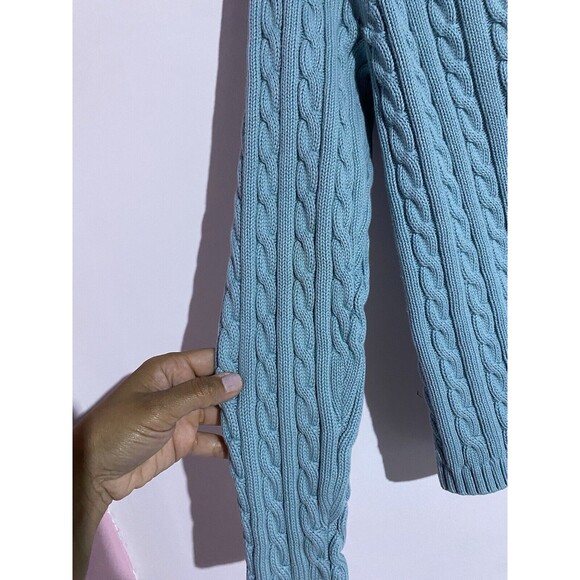 LL Bean Cardigan Sweater Womens L Blue Cable Knit Warm Preppy Outdoor Full Zip - Picture 7 of 15